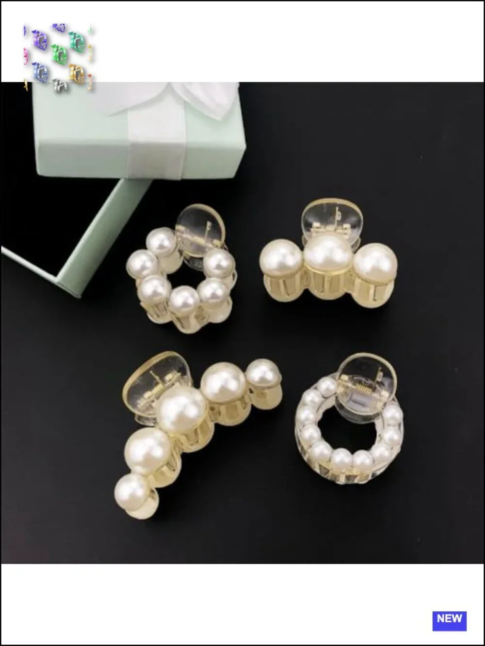 Set of 4 Mini Pearl Hair Claw Clips with Strong Spring Hold